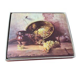 Chailloux Melamine Placemats Fruit Still Life French Cork Back Set of 6 Box Vtg